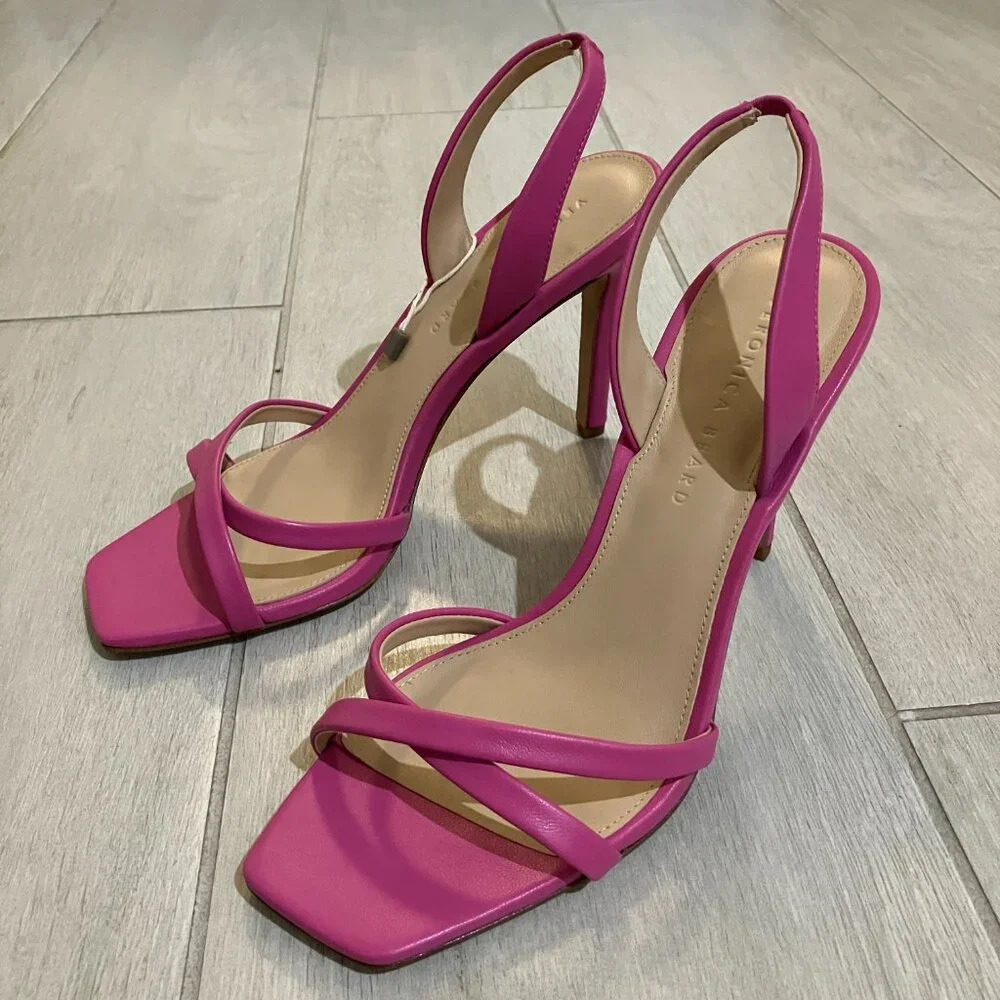 Veronica Beard Analita Hot Pink Leather Slingback Stiletto Sandals Sz 8.5